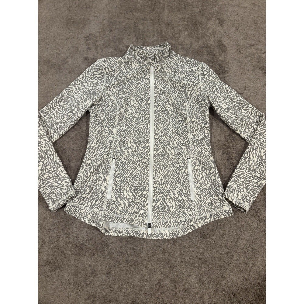 J McLaughlin Betty Printed Full Zip-Up Jacket Light Gray White Womens Small
